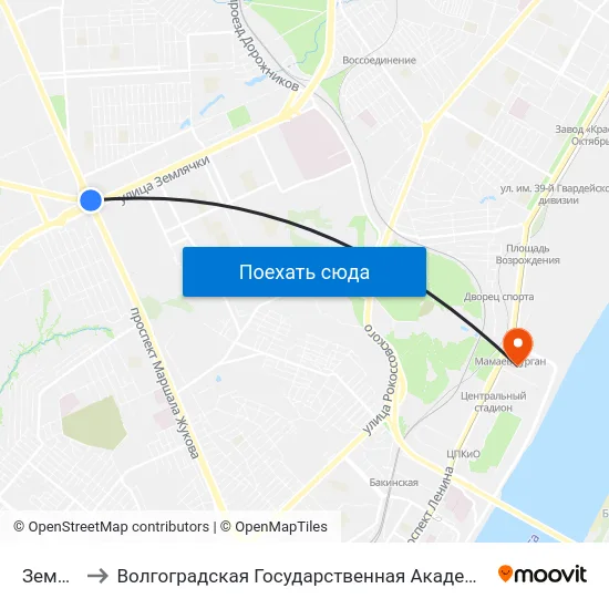 Землячки to Волгоградская Государственная Академия Физической Культуры map