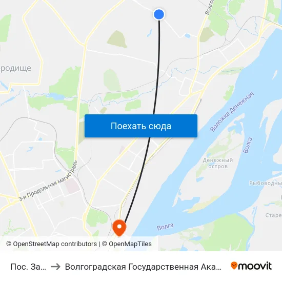Пос. Заречный to Волгоградская Государственная Академия Физической Культуры map