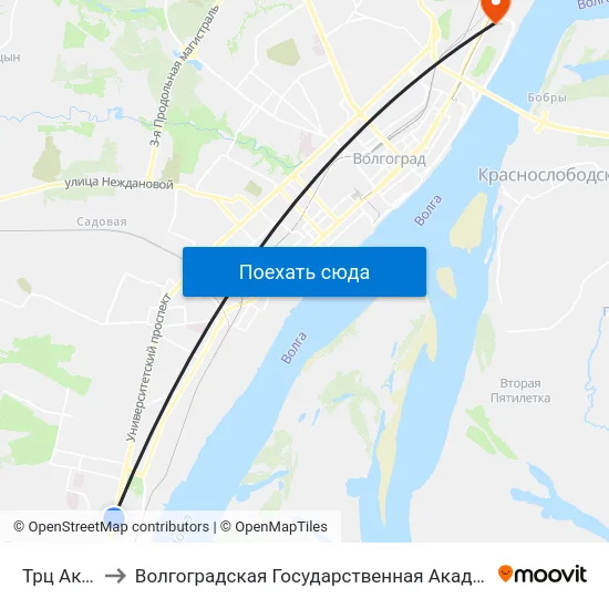 Трц Акварель to Волгоградская Государственная Академия Физической Культуры map