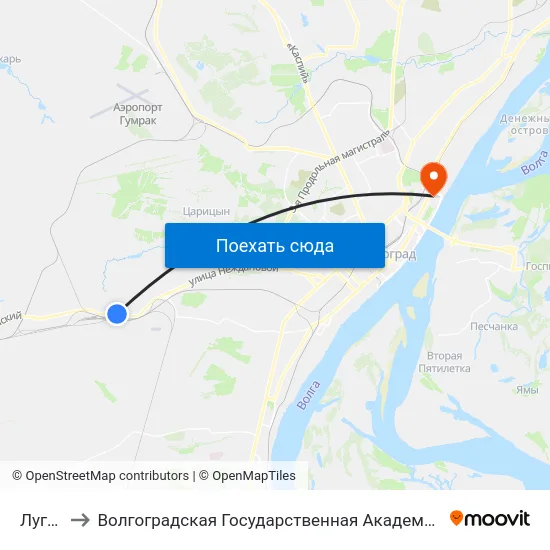 Луговая to Волгоградская Государственная Академия Физической Культуры map