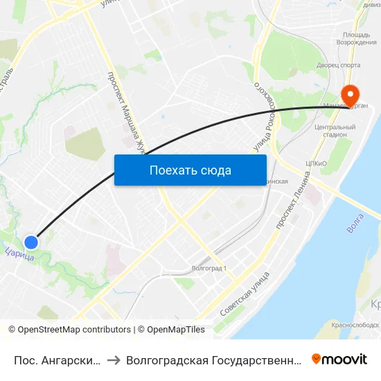 Пос. Ангарский (Ул. Полоненко) to Волгоградская Государственная Академия Физической Культуры map