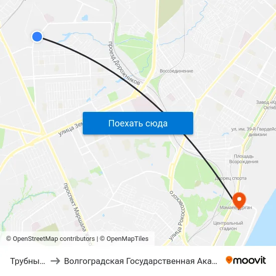 Трубный Завод to Волгоградская Государственная Академия Физической Культуры map