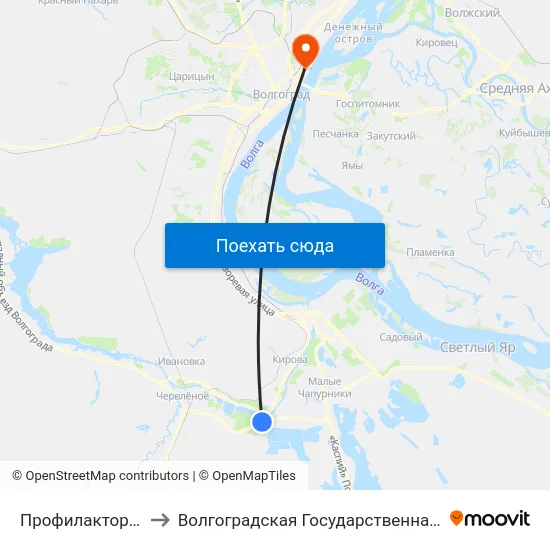 Профилакторий (Пос. Южный) to Волгоградская Государственная Академия Физической Культуры map