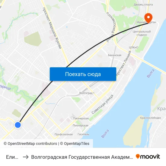 Елисеева to Волгоградская Государственная Академия Физической Культуры map