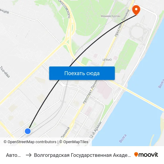 Автовокзал to Волгоградская Государственная Академия Физической Культуры map