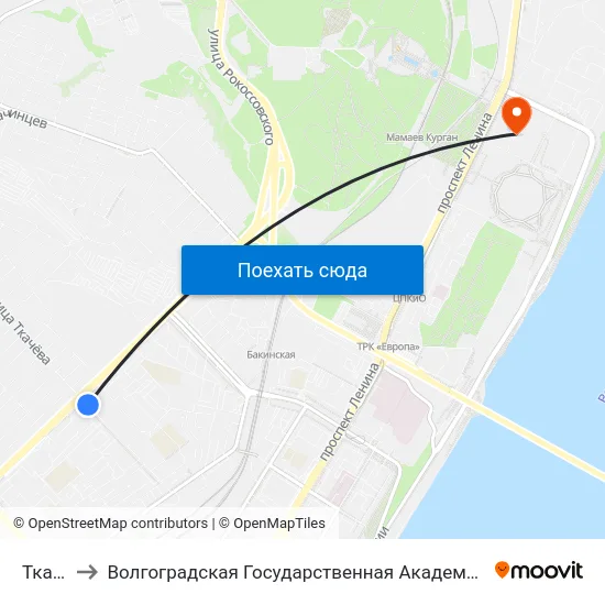 Ткачёва to Волгоградская Государственная Академия Физической Культуры map