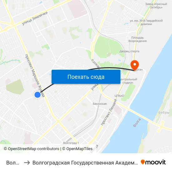 Вольская to Волгоградская Государственная Академия Физической Культуры map