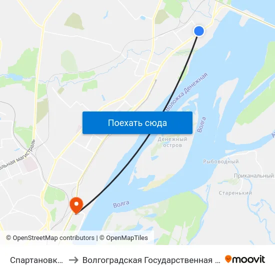 Спартановка (Универсам) to Волгоградская Государственная Академия Физической Культуры map