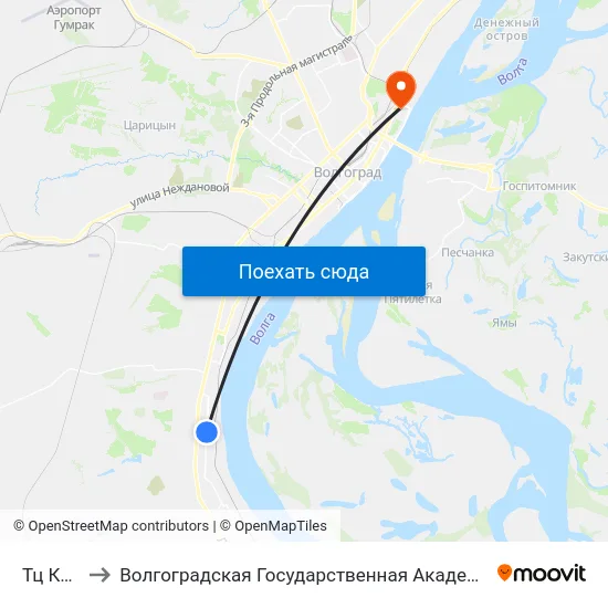 Тц Космос to Волгоградская Государственная Академия Физической Культуры map