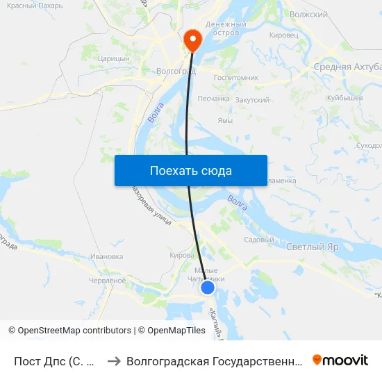 Пост Дпс (С. Малые Чапурники) to Волгоградская Государственная Академия Физической Культуры map