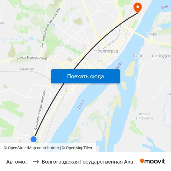 Автомобилистов to Волгоградская Государственная Академия Физической Культуры map