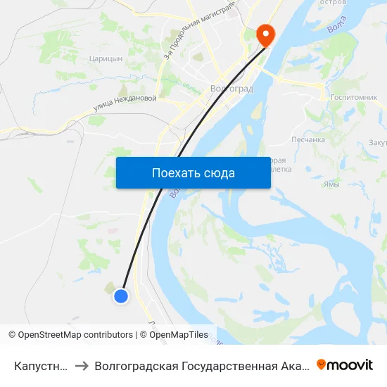 Капустная Балка to Волгоградская Государственная Академия Физической Культуры map
