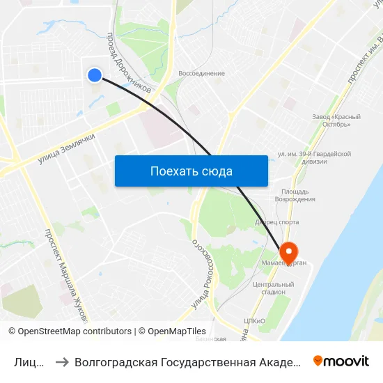 Лицей №7 to Волгоградская Государственная Академия Физической Культуры map