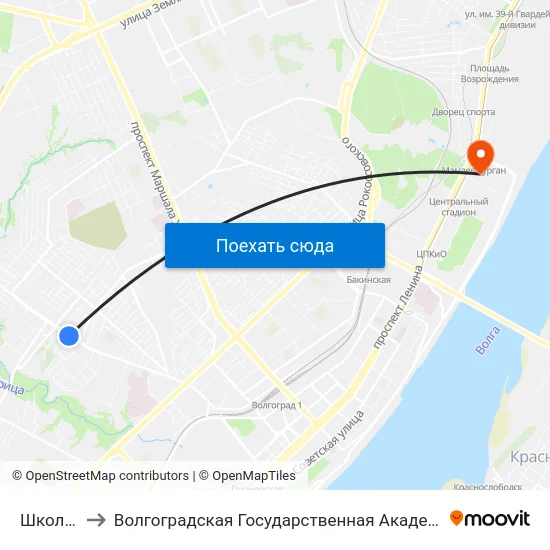 Школа №82 to Волгоградская Государственная Академия Физической Культуры map