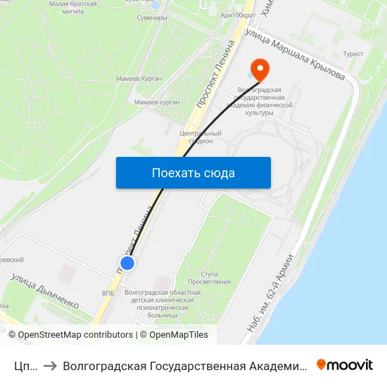 Цпкио to Волгоградская Государственная Академия Физической Культуры map