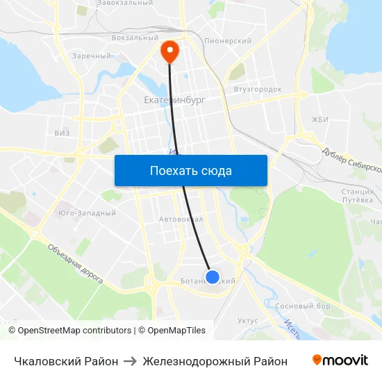 Чкаловский Район to Железнодорожный Район map