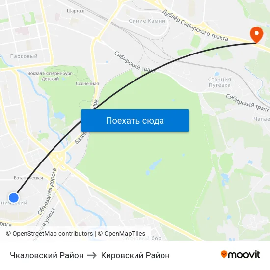 Чкаловский Район to Кировский Район map