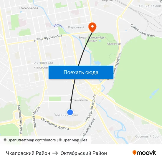 Чкаловский Район to Октябрьский Район map