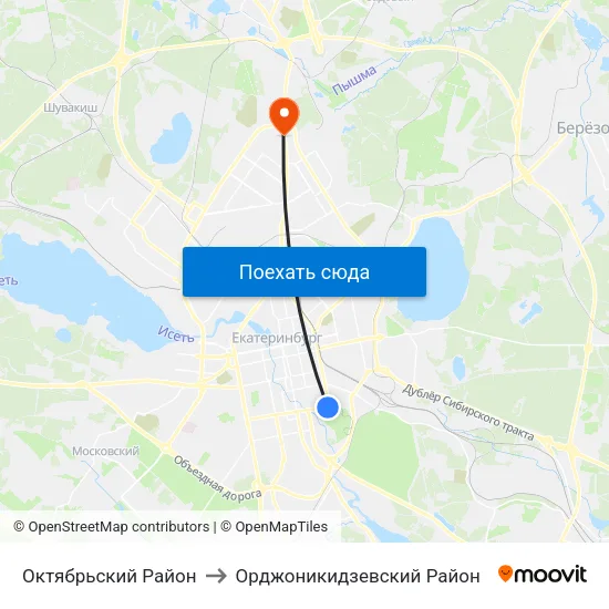 Октябрьский Район to Орджоникидзевский Район map