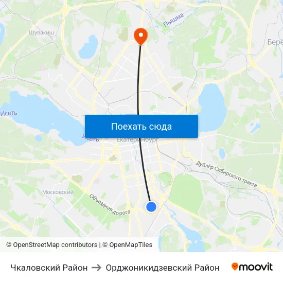 Чкаловский Район to Орджоникидзевский Район map
