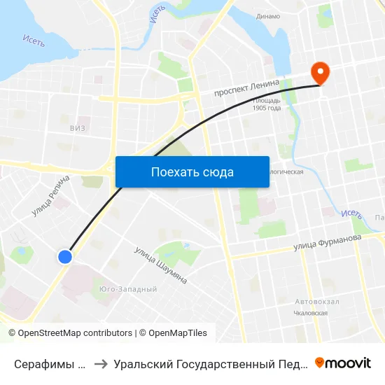 Серафимы Дерябиной to Уральский Государственный Педагогический Университет map