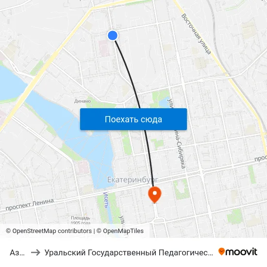 Азина to Уральский Государственный Педагогический Университет map