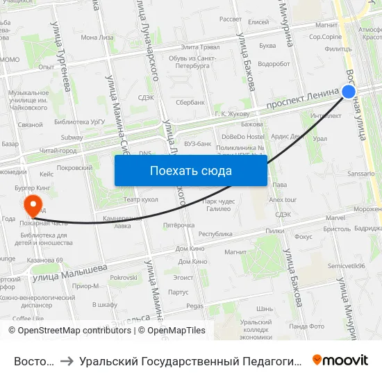 Восточная to Уральский Государственный Педагогический Университет map