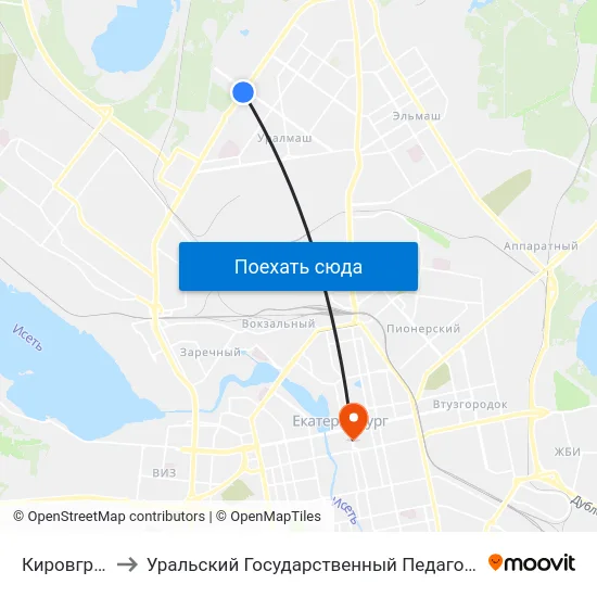 Кировградская to Уральский Государственный Педагогический Университет map