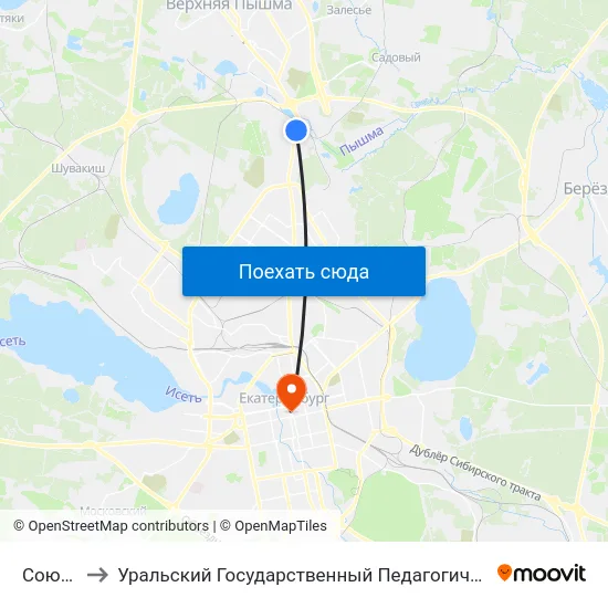 Союзная to Уральский Государственный Педагогический Университет map