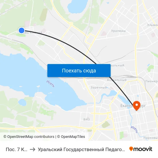 Пос. 7 Ключей to Уральский Государственный Педагогический Университет map