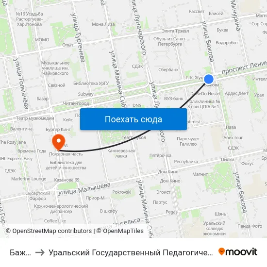 Бажова to Уральский Государственный Педагогический Университет map