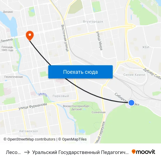 Лесопарк to Уральский Государственный Педагогический Университет map