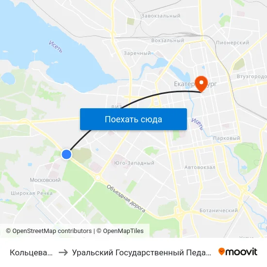 Кольцевая Дорога to Уральский Государственный Педагогический Университет map
