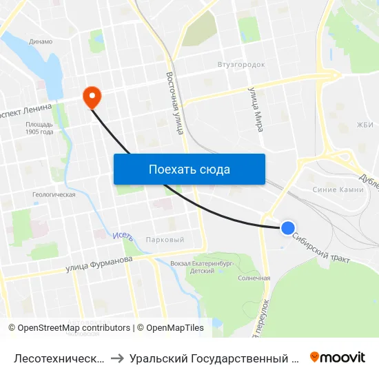 Лесотехнический Университет to Уральский Государственный Педагогический Университет map