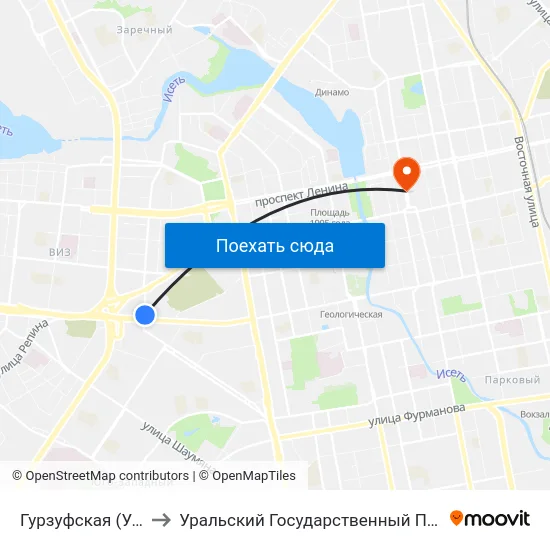 Гурзуфская (Ул. Посадская) to Уральский Государственный Педагогический Университет map