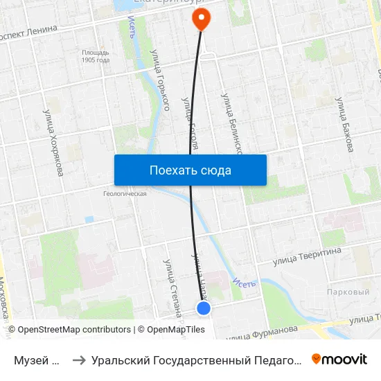 Музей Бажова to Уральский Государственный Педагогический Университет map