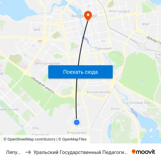 Ляпустина to Уральский Государственный Педагогический Университет map