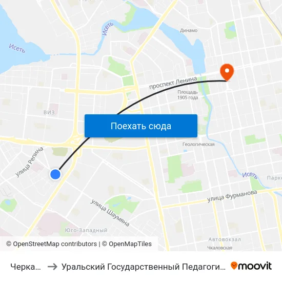 Черкасская to Уральский Государственный Педагогический Университет map
