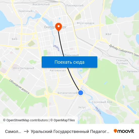 Самолётная to Уральский Государственный Педагогический Университет map