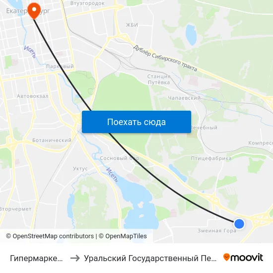 Гипермаркет Сима-Ленд to Уральский Государственный Педагогический Университет map