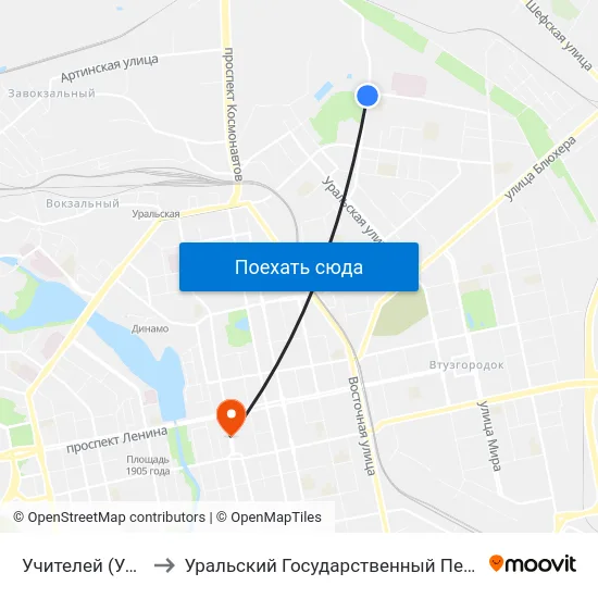 Учителей (Ул. Вилонова) to Уральский Государственный Педагогический Университет map