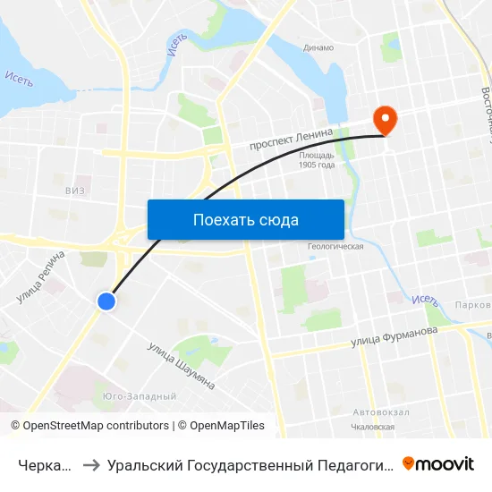 Черкасская to Уральский Государственный Педагогический Университет map