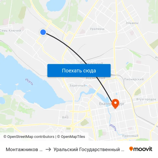 Монтажников (Ул. Расточная) to Уральский Государственный Педагогический Университет map