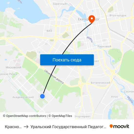 Краснолесье to Уральский Государственный Педагогический Университет map