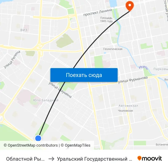 Областной Рынок На Громова to Уральский Государственный Педагогический Университет map