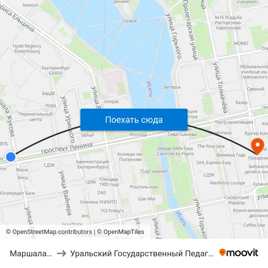 Маршала Жукова to Уральский Государственный Педагогический Университет map