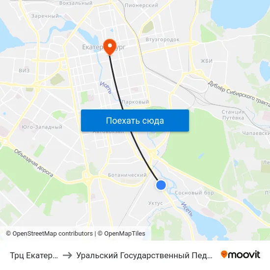 Трц Екатерининский to Уральский Государственный Педагогический Университет map