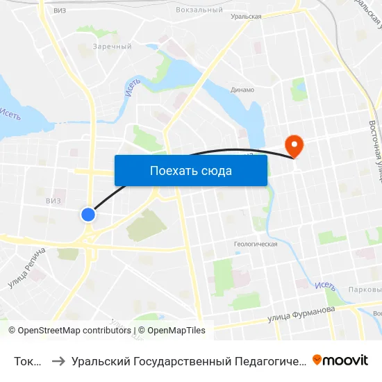 Токарей to Уральский Государственный Педагогический Университет map