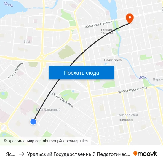 Ясная to Уральский Государственный Педагогический Университет map