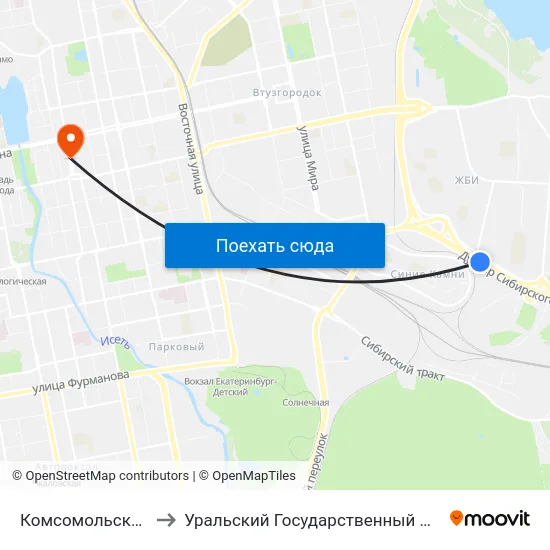Комсомольский Микрорайон to Уральский Государственный Педагогический Университет map